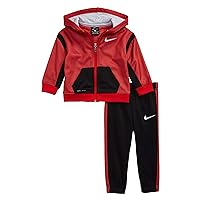 Nike Boy`s Therma Fleece Full Zip Hoodie & Jogger Pants 2 Piece Set (Black(66F409-R1N)/Red, 12 Months)