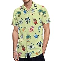 Robot Pattern Men's Short Sleeve Shirt Casual Loose Button Down Shirts for Work Beach Vacation