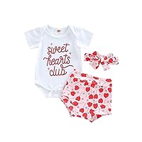 BeQeuewll Newborn Baby Girl Valentines Day Outfit Hearts Letter Short Sleeve T-shirt Romper Shorts Baby Summer Clothes