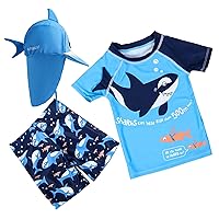 Baby and Toddler Boys' 3-Piece Swimsuit Set Kids Bathing Suit Swimwear with Hat Surfing Suit UPF 50+ FBA (Blue Shark, 3-6 Months)