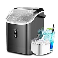 Kndko Nugget Ice Makers Countertop,Pellet Ice Maker Machine with Crushed Ice,One-Button Quick Ice Making 34Lbs/Day, Self Cleaning Countertop Ice Maker, Stainless Steel Ice Machine,Black