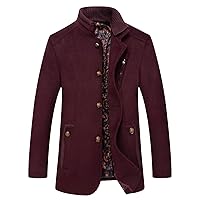 Mens Winter Wool Blend Coats Casual Notched Collar Single Breasted Winter Jackets Classic Pea Coat Overcoat Trench Coat