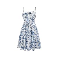 Women's Dresses Floral Print Cami Dress Dress for Women (Color : Blue and White, Size : Small)
