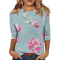 Baggy Shirts for Women Round Neck Stylish Womens Fashion Tops 3/4 Sleeve Printed Womens 3/4 Length Sleeve Tops