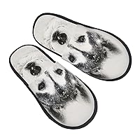 Siberian Husky In The Snow Women'S Winter Plush Home Slippers, Mute Cotton Slippers Flat Slippers Indoor/Outdoor Non-Slip Soles Medium