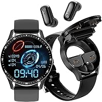 Smart Watch, Smart Watch with Wireless Earphones, IP67 Waterproof Smart Watch Multi Sport Mode Works with iOS/Android (Color : Silver)