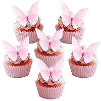 48Pcs Edible Butterfly Cake Decorations, Edible Wafer Paper Butterflies Cupcake Toppers, Pink Butterfly Cake Toppers for Girls Women's Birthday Party Wedding Cupcake Decorations (Pink 48pcs)