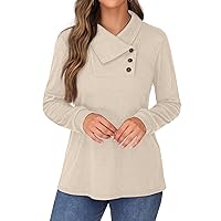 QIXING Women's Long Sleeve Cowl Neck Casual Blouse Flowy Swing Pullover Tunic Top