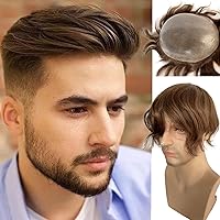 Toupee for Man Ultra Thin Skin PU Men's Hairpiece European Virgin Human Hair Replacement System Pieces 10x8inch 7 Light Brown Color