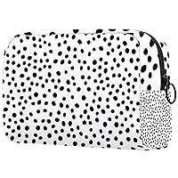 Black White Doodle Pattern With Dots Cosmetic Travel Bag Large Capacity Reusable Makeup Pouch Toiletry Bag For Teen Girls Women 18.5x7.5x13cm/7.3x3x5.1in
