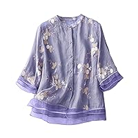 Women Vintage Floral Tops 1/2 Sleeve Casual Shirts Sexy Trendy Summer Flowy Tunic Loose Fitting T-Shirt Blouse