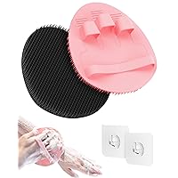 Soft Silicone Shower Brush, Super-Lathering and Deep-Cleaning Body & Face Scrubber, Gentle Exfoliating Bath Glove for All Skin Types, with 2 Free Hooks.(Black + Pink)