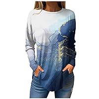 Tunic Pullover For Women Trendy Gradient Long Sleeve Tops Casual Crew Neck Thermal Shirts Oversized Sweatshirt