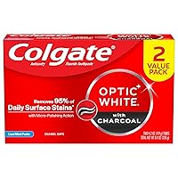 Optic White Charcoal Whitening Toothpaste, Cool Mint, Enamel-Safe with Fluoride, 2 Pack 4.2oz Tubes