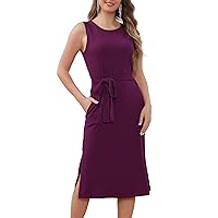 Aphratti Women's Casual Fall Knit Sleeveless Dresses 2023 Side Slits Ribbed Sun Dress with Pockets