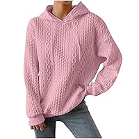Fall Sweatshirts for Women Drawstring Long Sleeve Hoodies Pullover Knit Top with Pocket