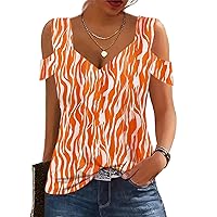 Summer Tops Womens Tunic Top Short Sleeve Cold Shoulder V Neck Loose Fit Basic Tee Casual Tops Shirts Blouse
