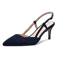 Womens Dress Solid Buckle Dating Pointed Toe Slim Suede Adjustable Strap Stiletto Mid Heel Pumps Shoes 2.5 Inch