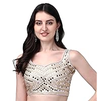 Women's Embroidery Work Real Mirror Sleeveless Readymade Blouse