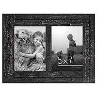 Americanflat 5x7 Double Picture Frame in Charcoal Black - Distressed Wood Decorative Family Picture Frame with Polished Glass, Includes Hanging Hardware for Wall, and Easel for Tabletop Display