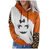 Sweatshirts For Women Halloween Cute Pumpkin Hoodies Loose Fit Drawstring Tops With Pocket Classic Fall Clothes