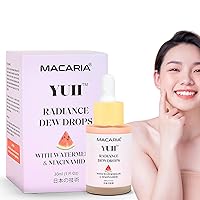 Macaria Yuii Dew Drops for Instantly Glowing Skin, with Watermelon Juice & Niacinamide for Pink Glow, for Moisturizing & Hydrating Face, Quick Skincare Makeup Serum Liquid for Shine, for Girls & Women