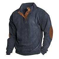 Mens Waffle Sweatshirt Corduroy Shirts Casual Lapel Collar Button Up Pullover Thermal Sweater Casual Polo Sweatshirt