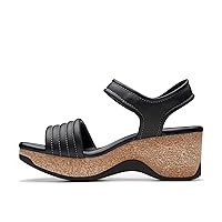 Clarks Women's Chelseah Gem Wedge Sandal, Black Leather, 6 Wide