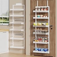 POKIPO 6-Tier Over the Door Pantry Organizer, Large Door Spice Rack with Adjustable Metal Baskets, Heavy Duty Hanging or Wall Mounted Storage Organizer for Kitchen Pantry and Room Wall