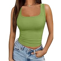 Trendy Queen Womens Tank Tops Square Neck Ribbed Sleeveless Basic Cute Going Out Tops Slim Fitted Summer Y2k Clothes