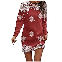 Women's Fall Dresses 2023 Long Sleeve Dress Casual Christmas Printed Pullover Hip Pack Dress Sweater, S-3XL