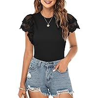 DOROSE Womens Tops Lace Ruffle Sleeve Summer Tshirts Blouse Trendy 2024