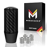 Mega Racer Black Carbon Fiber Shift Knob - Metal Threaded Adapter, Buttonless Automatic, 4 5 6 Speed Manual Transmission, JDM Car Accessories, 1 Pack