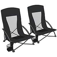 SONGMICS Portable Beach Chair, with High Backrest, Cup Holder, Foldable, Lightweight, Comfortable, Heavy Duty, Outdoor Chair