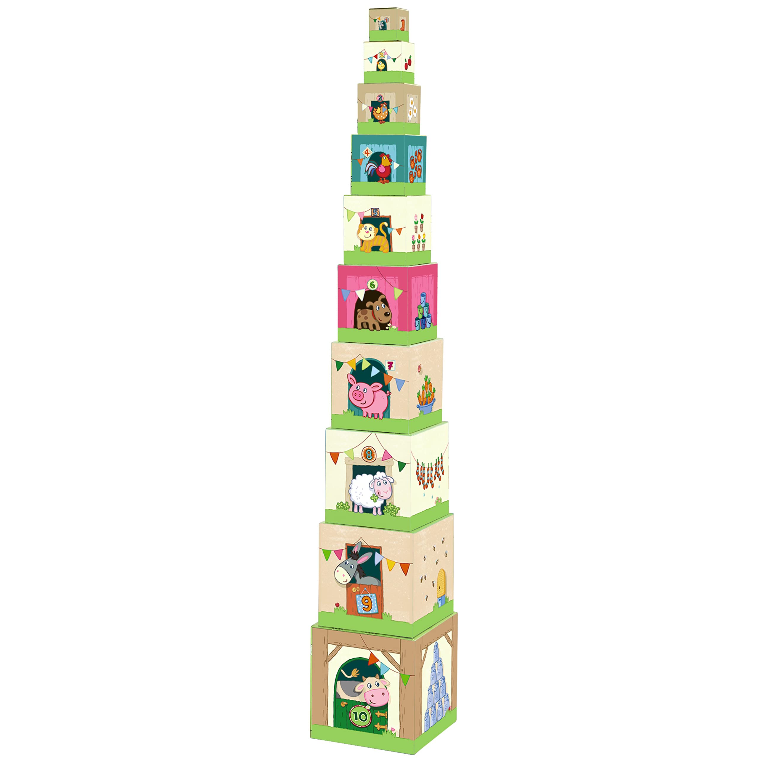 HABA On the Farm Sturdy Cardboard Nesting & Stacking Cubes - Reinforcing Numbers 1 to 10