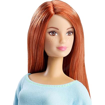 Barbie Made to Move Posable Doll in Pastel Blue Color-Blocked Top and Yoga Leggings, Flexible with Red Hair