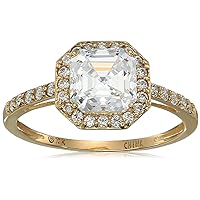 Amazon Collection 10k Yellow Gold Asscher-Cut Halo Ring