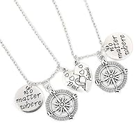 Best Friends No Matter Where Compass Necklace Set and Keychain Heart Best Friend Jewelry (Necklace)