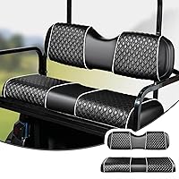 Golf Cart Seat Covers for Club Car Precedent DS EZGO RXV TXT Yamaha Drive Rear Seat Cushion Backrest Vinyl Leather Club Car Seat Covers Black&White Piping