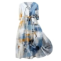 XJYIOEWT Milkmaid Dress,Women Korean Style Dresses Lace Up Waist Defined Shirt Midi Dress Summer Half Sleeve Trendy A L