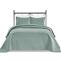 3-Piece Light Weight Oversize Quilted Bedspread Coverlet Set - Spa Blue, King / California King