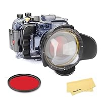 SeaFrogs Underwater Housing Case for Sony A6500 A6300 A6000+ Fisheye Lens Dome Port and Full Color Red Filter Kit, 60m/195ft Waterproof Protective Diving case