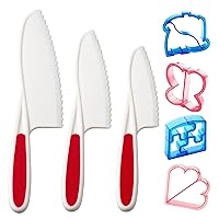 StarPack Kids Knife Set of 3 & 4x Sandwich Cutters for Kids - Toddler Knife Set & Fun Sandwich Cutters for Kids - Kids Knives for Real Cooking & 4x cookie cutters/sandwich cutters (Cherry Red)