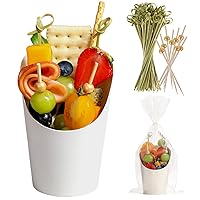60 Sets Disposable Charcuterie Cups with Sticks and Bags, 14 oz White Kraft Paper Snack Boxes Appetizers Cup French Fry Holder with Cocktail Skewers Toothpicks Tooth Picks(60 Cups+60 Bags+200 Sticks)