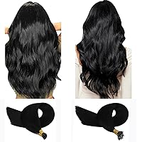 Bundle-YoungSee Black I Tip Hair Extensions and Black Nano Bead Hair Extensions Human Hair 18 inch Pre Bonded I Tip Hair Extensions Nano Loop Human Hair Extensions