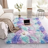 Meeting Story Shaggy Tie Dye Rugs for Girls Living Room Nursery Kids, Fluffy Shag Fuzzy Soft Carpet for Bedroom, Indoor Foyer Floor Mat, Thick Plush Bedside Area Rug Non-Skid (Blue Purple,5'x8')
