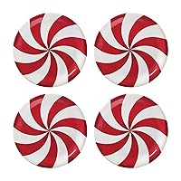 UPware 4-Piece 6 Inch Melamine Dessert Plates Appetizer Dinner Plates Small Serving Plates Party Plates Round Plate for Dessert Snack Fruit Side Dishes (Peppermint Candy)