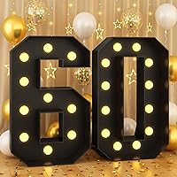 4FT Marquee Light up Numbers 60 Large Black Marquee Numbers for 60th Birthday Decorations Mosaic Numbers Frame Giant Cardboard Numbers with Light Bulbs Pre-Cut Cut-Out Foam Board DIY Anniversary Decor