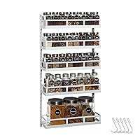 X-cosrack Wall Mount Spice Rack Organizer 5 Tier Height-Adjustable Hanging Spice Shelf Storage for Kitchen Pantry Cabinet Door, Dual-Use Seasoning Holder Rack with Hooks, White