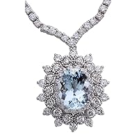 14.86 Carat Natural Blue Aquamarine and Diamond (F-G Color, VS1-VS2 Clarity) 14K White Gold Luxury Necklace for Women Exclusively Handcrafted in USA